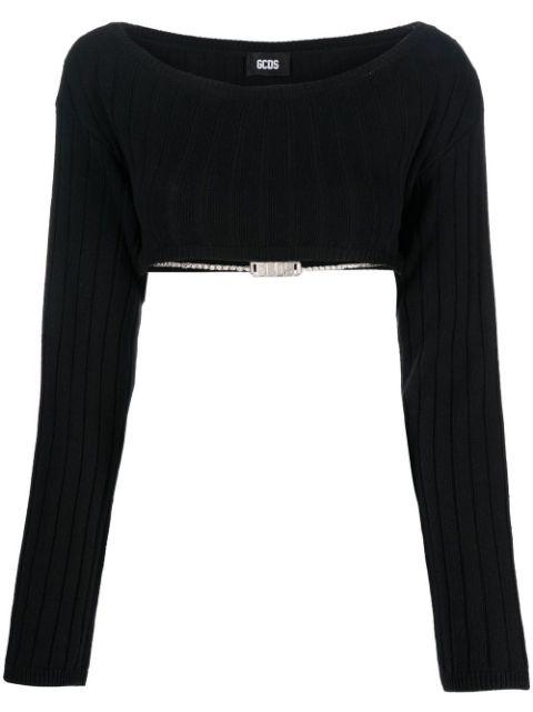 logo-chain cropped knitted top by GCDS