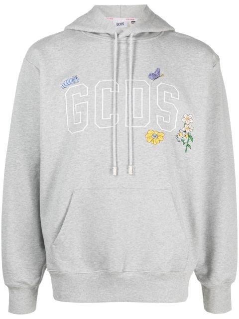 logo-embroidered cotton hoodie by GCDS