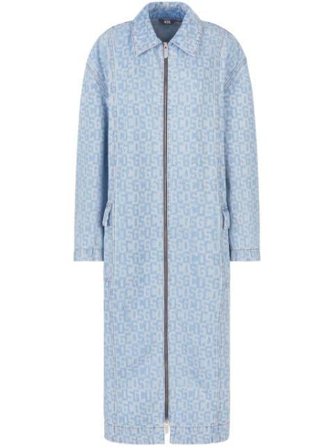 logo-jacquard denim coat by GCDS