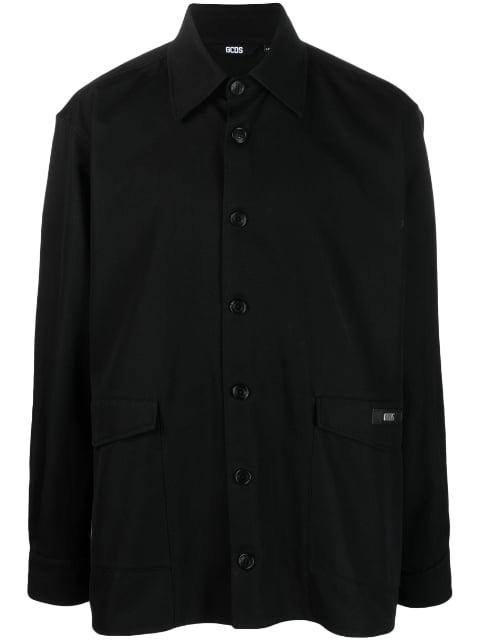 logo-patch cotton shirt jacket by GCDS
