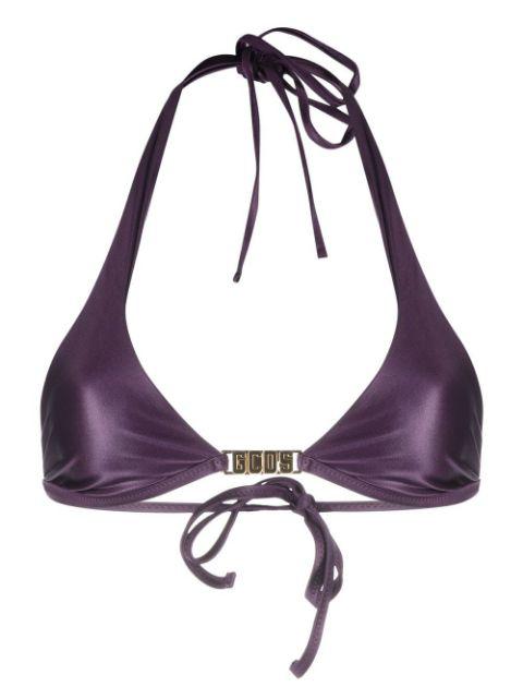 logo-plaque halterneck bikini top by GCDS