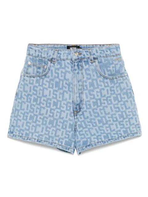 monogram denim shorts by GCDS