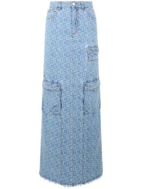 monogram denim skirt by GCDS