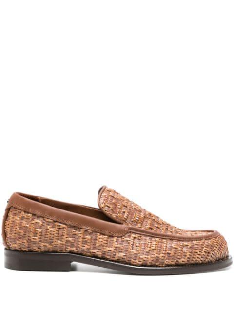 monogram-embossed raffia loafers by GCDS