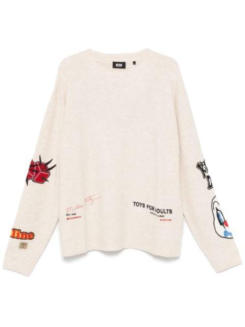 patch-detailing bouclé sweater by GCDS