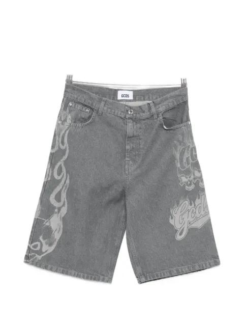 printed denim shorts by GCDS