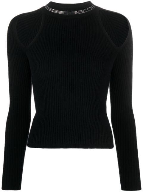 rhinestone-embellished knitted top by GCDS