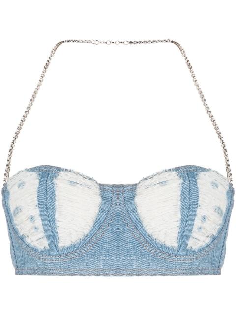 ribbed washed-denim crop top by GCDS