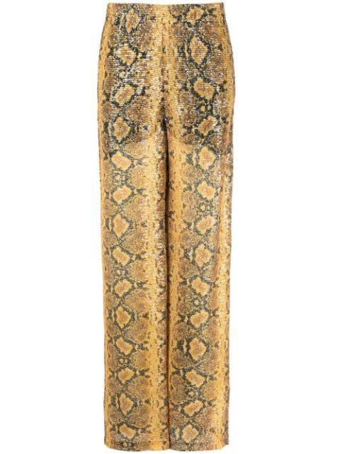 sequin-embellished snakeskin-print trousers by GCDS