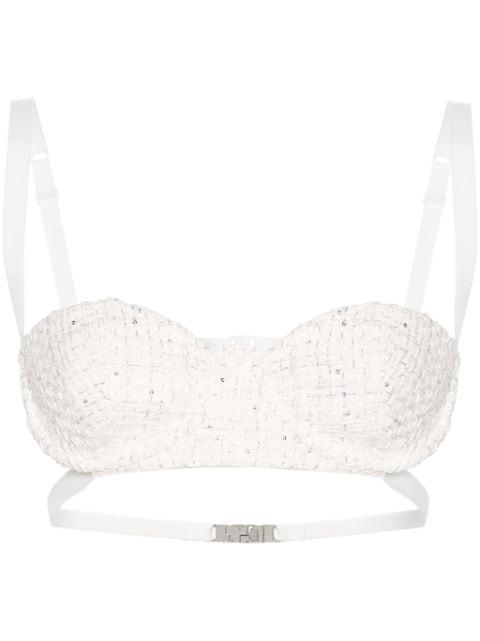 sequin-embellishment tweed bralette by GCDS
