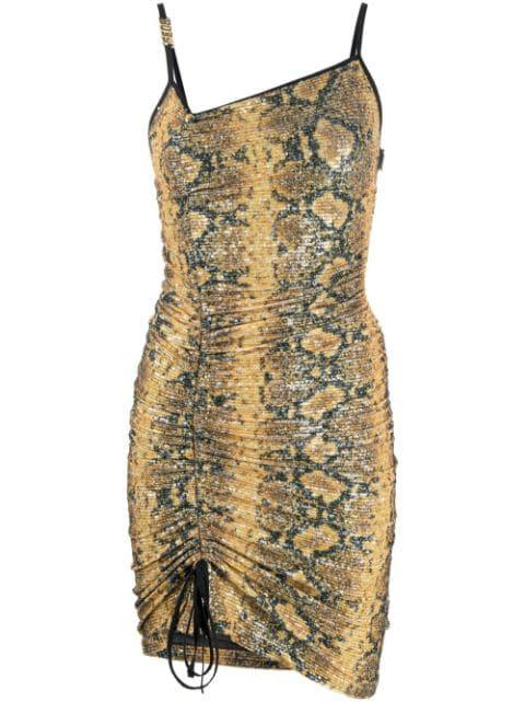 snakeskin print gathered mini dress by GCDS