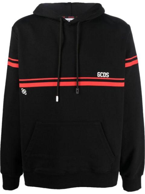 stripe-detail cotton hoodie by GCDS