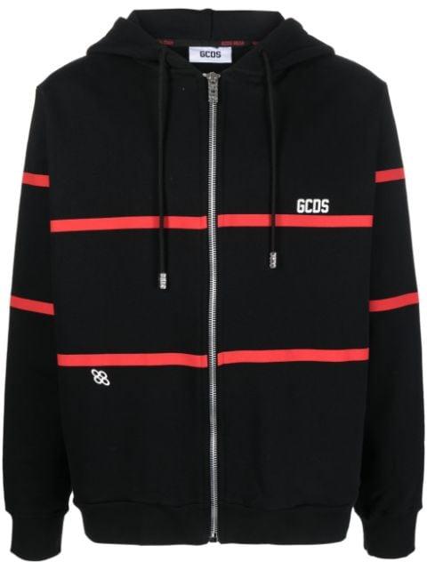stripe-print zip-up hoodie by GCDS
