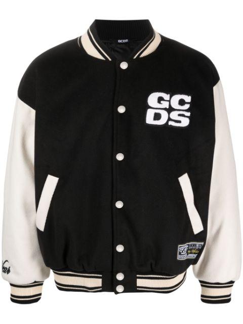 two-tone logo-patch bomber jacket by GCDS