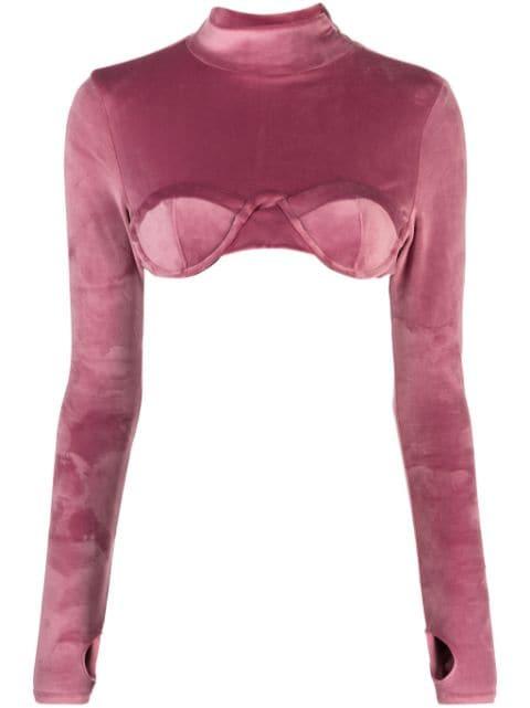 velvet-finish high-neck top by GCDS