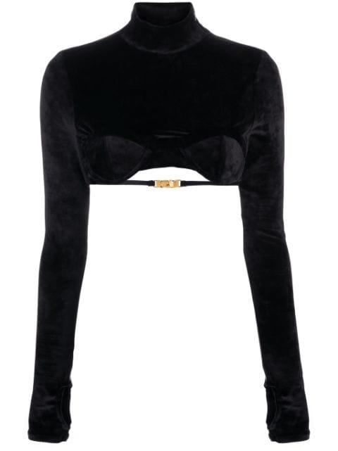 velvet-finish high-neck top by GCDS