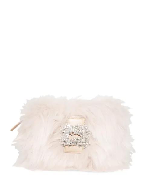 crystal-embellished faux-fur clutch bag by GEDEBE