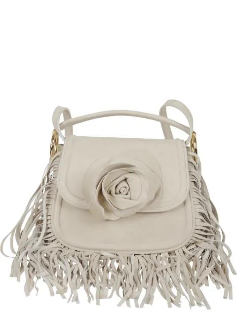 floral-appliqué fringe-detail clutch bag by GEDEBE
