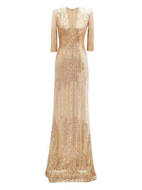 V-neck three-quarter sleeve maxi dress by GEMY MAALOUF