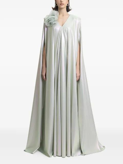 V-neckline draped flower maxi kaftan by GEMY MAALOUF