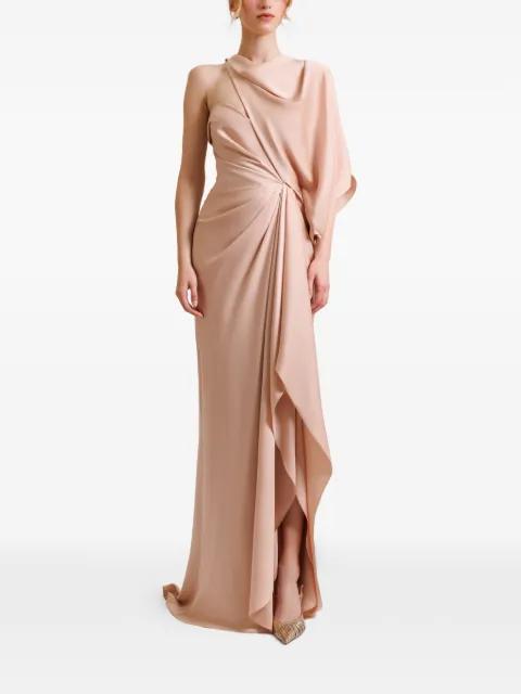 asymmetrical neckline draped maxi dress by GEMY MAALOUF