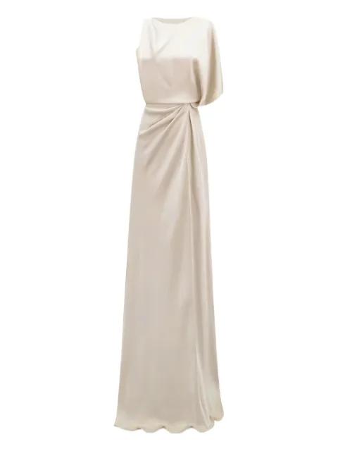 asymmetrical-neckline draping maxi dress by GEMY MAALOUF