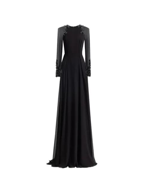 beaded-sleeve back-cape dress by GEMY MAALOUF
