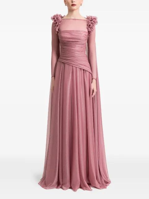 detachable-cape ruffled gown by GEMY MAALOUF