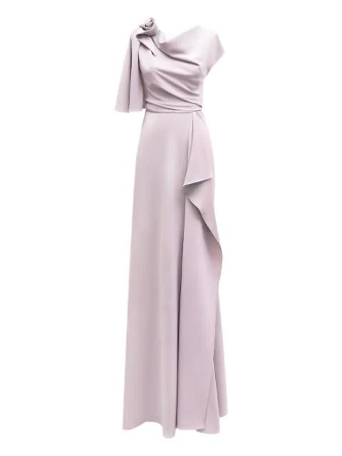 draped asymmetrical-sleeves gown by GEMY MAALOUF