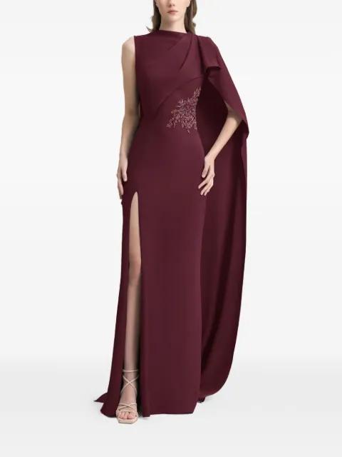 draped beaded crepe maxi dress by GEMY MAALOUF