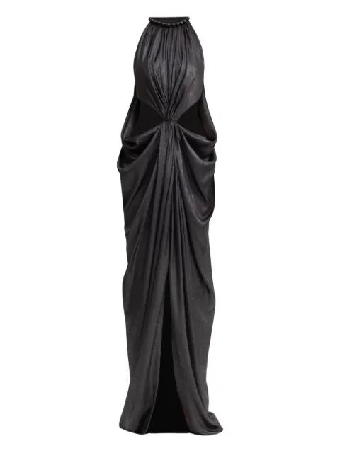 embellished-neck draped maxi dress by GEMY MAALOUF
