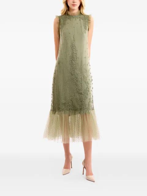 embroidered dotted tulle midi dress by GEMY MAALOUF