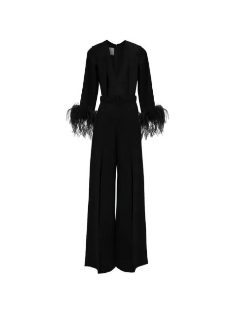 feather-trim V-neckline jumpsuit by GEMY MAALOUF