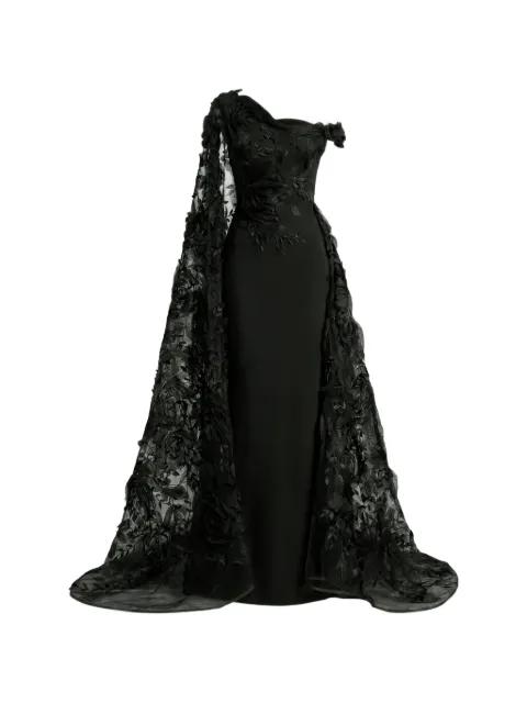 floral-appliqué asymmetrical dress by GEMY MAALOUF