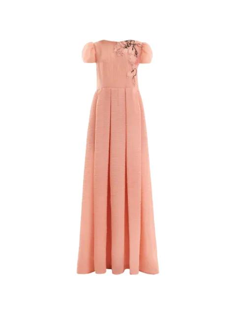 floral-appliqué pleated maxi dress by GEMY MAALOUF