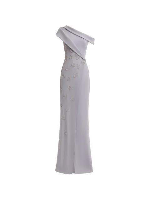 folded-detail asymmetrical-neck gown by GEMY MAALOUF