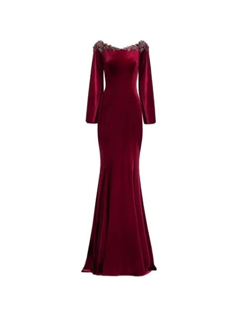long-sleeve velvet maxi dress by GEMY MAALOUF