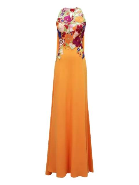 mock-neck floral-corset maxi dress by GEMY MAALOUF