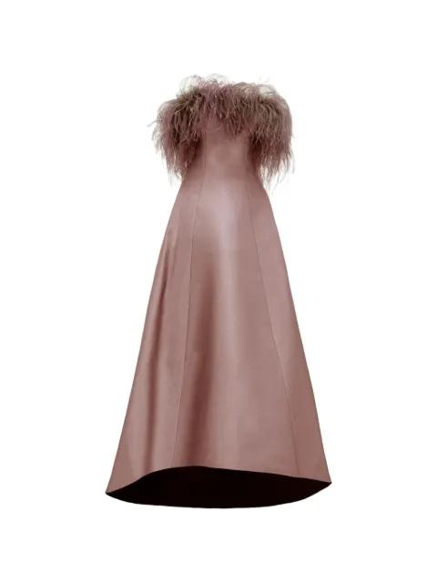 off-shoulder feathers maxi dress by GEMY MAALOUF