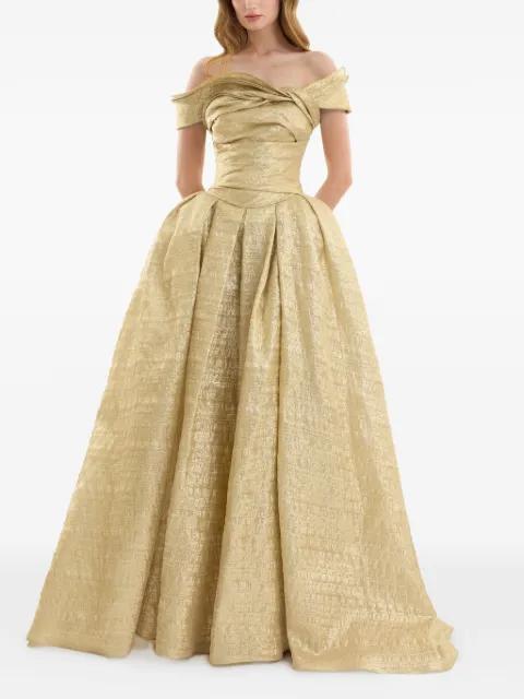off-shoulder jacquard maxi dress by GEMY MAALOUF