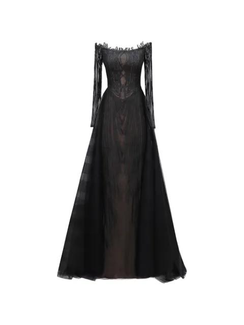 off-shoulder long-sleeves maxi dress by GEMY MAALOUF