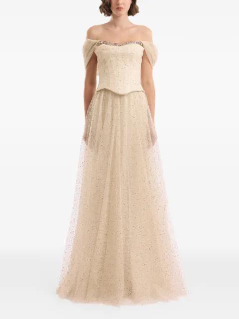 off-the-shoulder corset maxi dress by GEMY MAALOUF