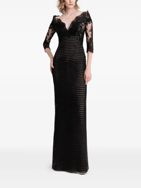 off-the-shoulders V-neckline maxi dress by GEMY MAALOUF