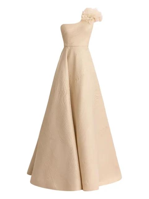 one-shoulder 3D flowers gown by GEMY MAALOUF