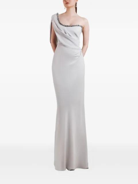 one-shoulder beaded-neckline maxi dress by GEMY MAALOUF