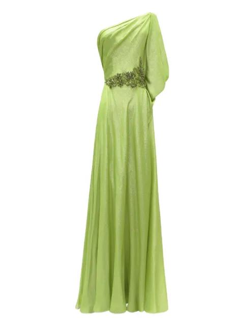 one-shoulder beaded-waistline gown dress by GEMY MAALOUF