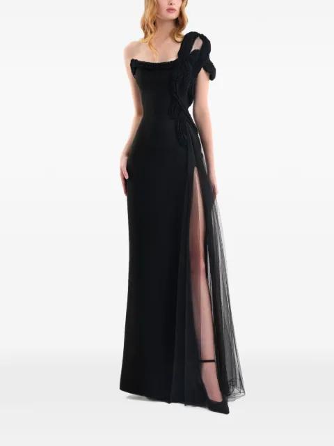 one-shoulder sculptural embroidery maxi dress by GEMY MAALOUF