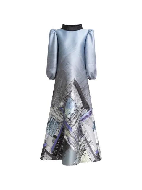 puffed sleeves geometric maxi dress by GEMY MAALOUF