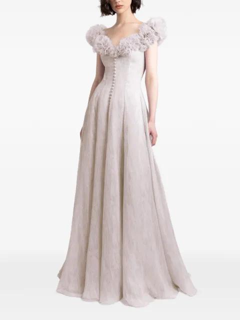 ruffled-shoulder button-front dress by GEMY MAALOUF