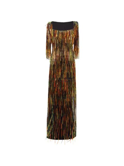 square-neck fringed maxi dress by GEMY MAALOUF